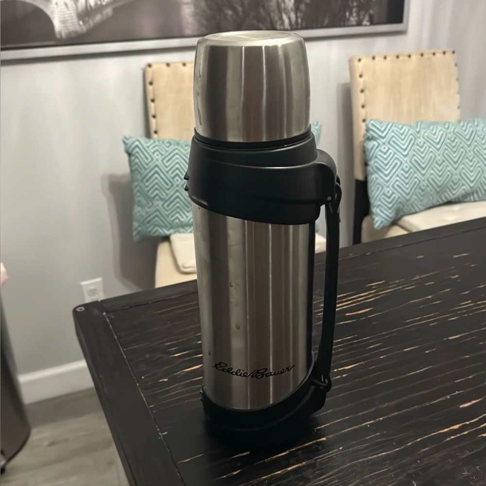 Eddie Bauer Stainless Steel Thermos with Black Handle